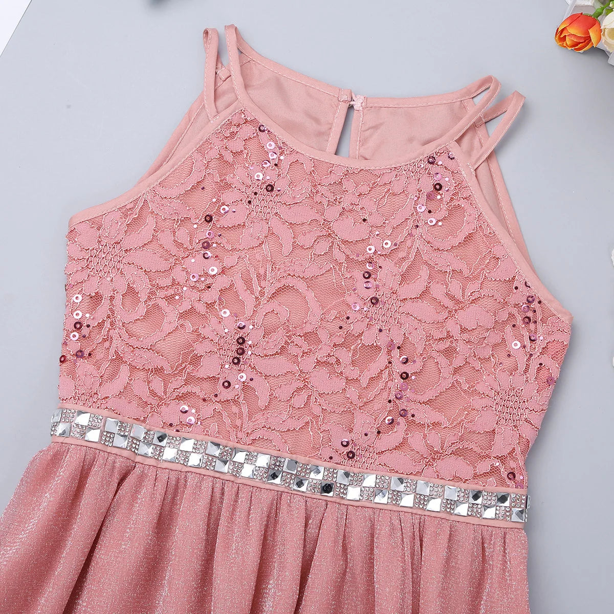 Iiniim-Robe brillante en dentelle florale à paillettes pour adolescentes, robe d'été formelle pour mariage et fête d'anniversaire