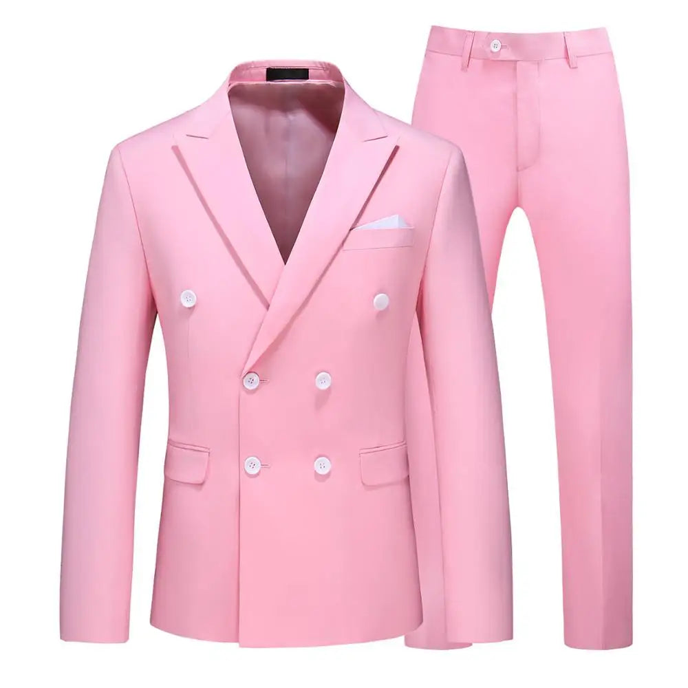 Costume de smoking de Style britannique pour hommes, costume de cérémonie à Double boutonnage, vêtements formels de mariage, couleurs unies, ensemble de 2 pièces avec pantalon Slim Fit