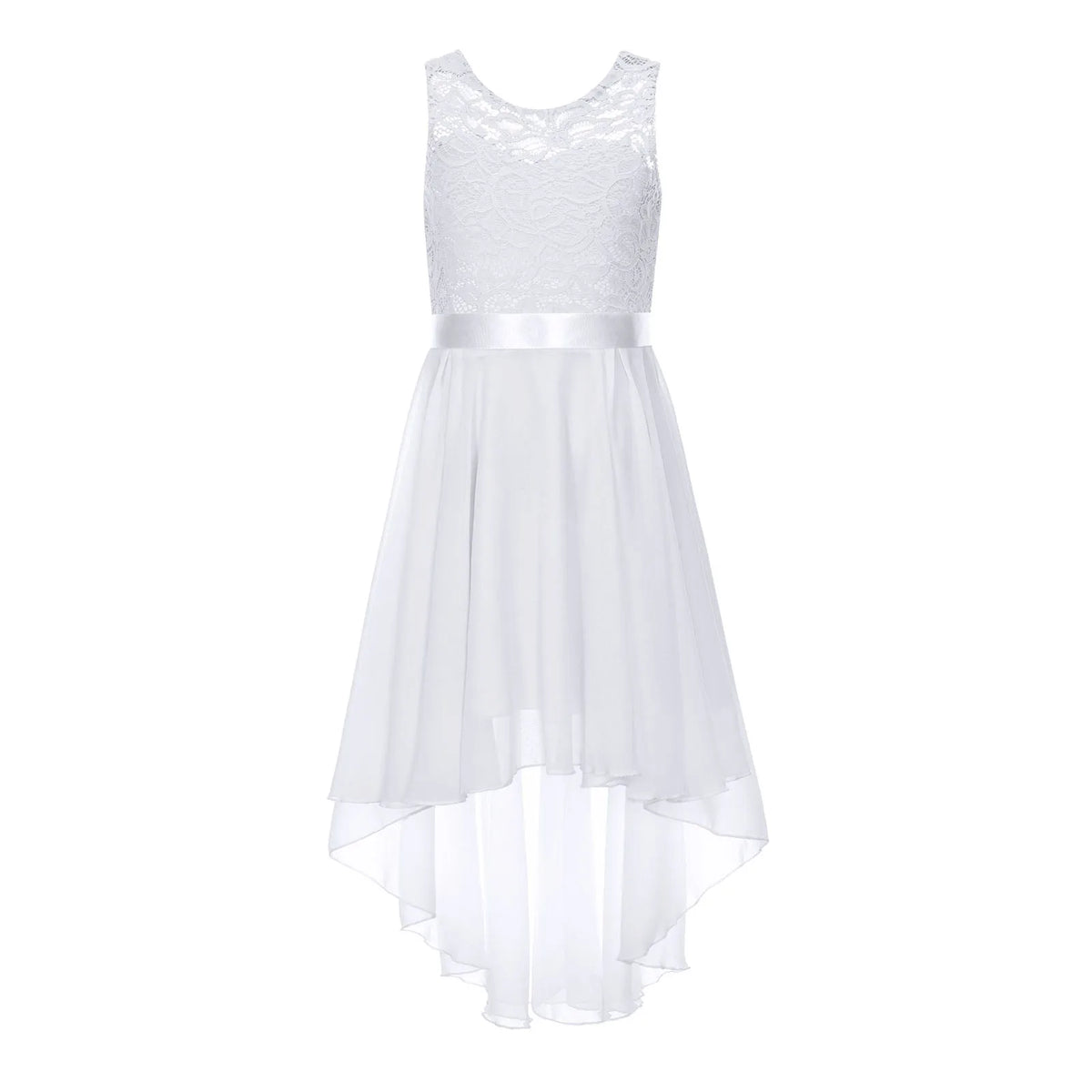 Robe de princesse en mousseline de soie pour petites filles, en dentelle florale, ourlet haut et bas, robe de soirée formelle de demoiselle d'honneur, vêtements de danse lyrique d'été