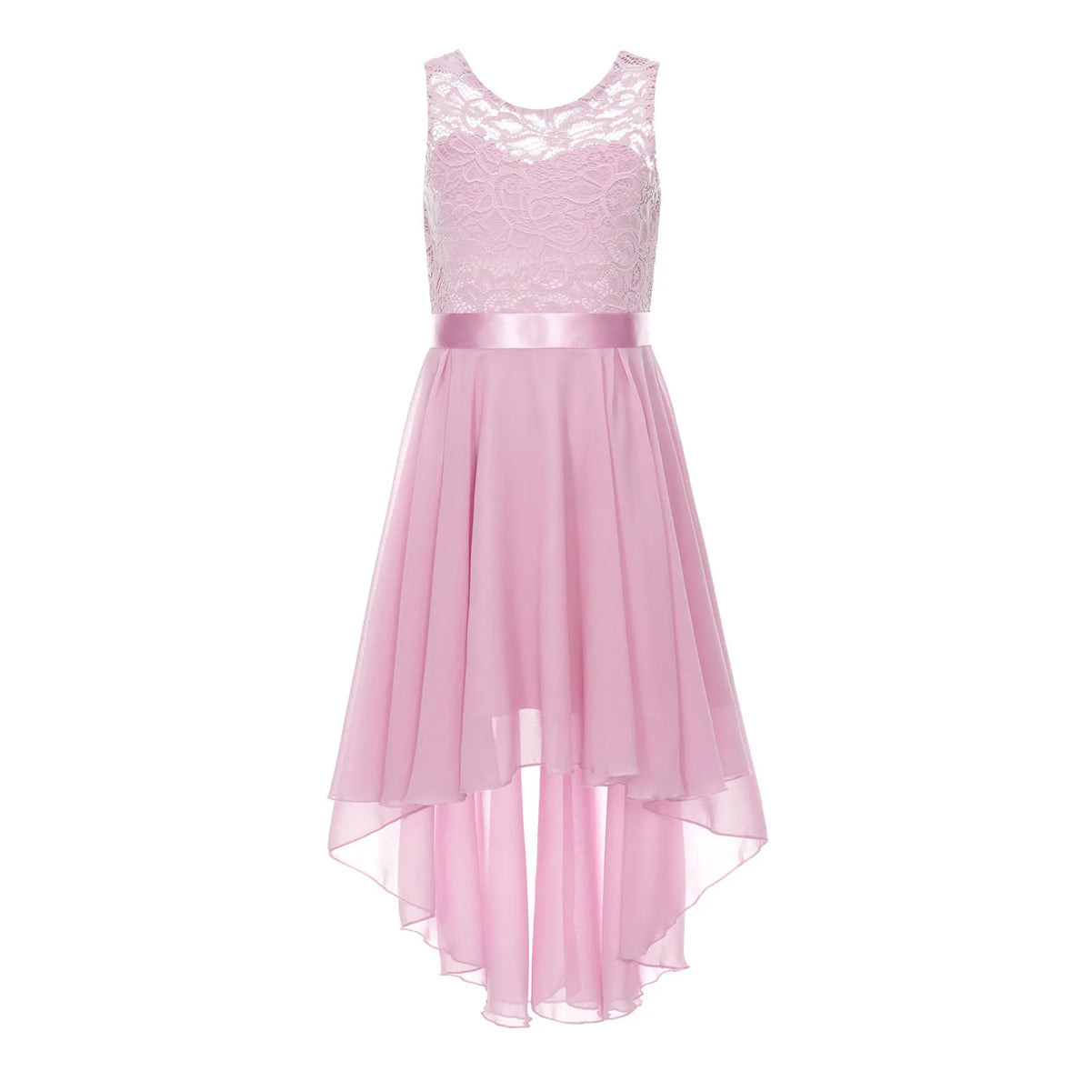 Robe de princesse en mousseline de soie pour petites filles, en dentelle florale, ourlet haut et bas, robe de soirée formelle de demoiselle d'honneur, vêtements de danse lyrique d'été