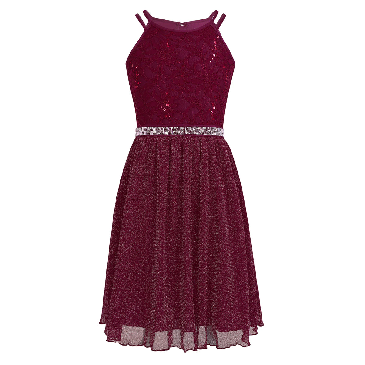 Iiniim-Robe brillante en dentelle florale à paillettes pour adolescentes, robe d'été formelle pour mariage et fête d'anniversaire