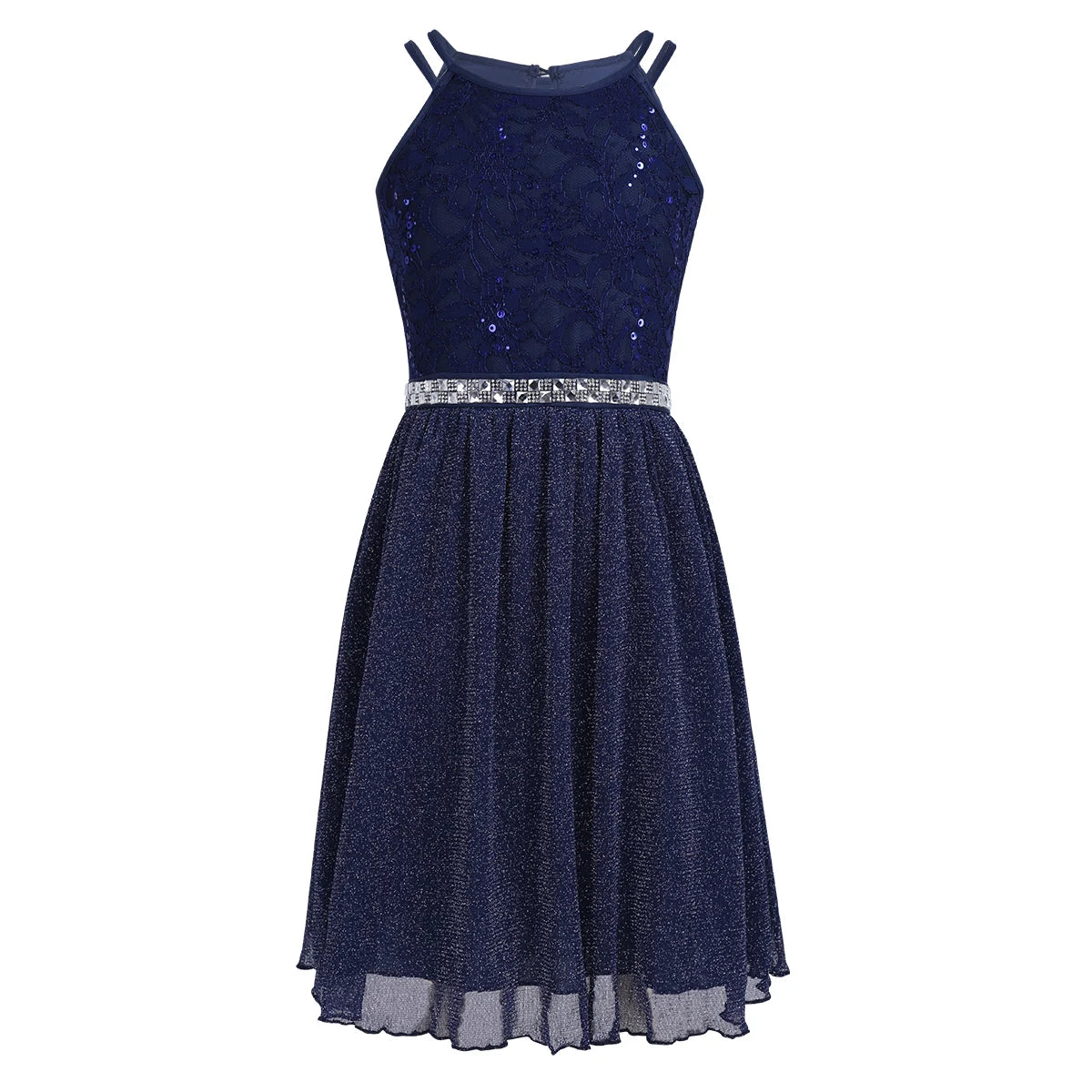Iiniim-Robe brillante en dentelle florale à paillettes pour adolescentes, robe d'été formelle pour mariage et fête d'anniversaire