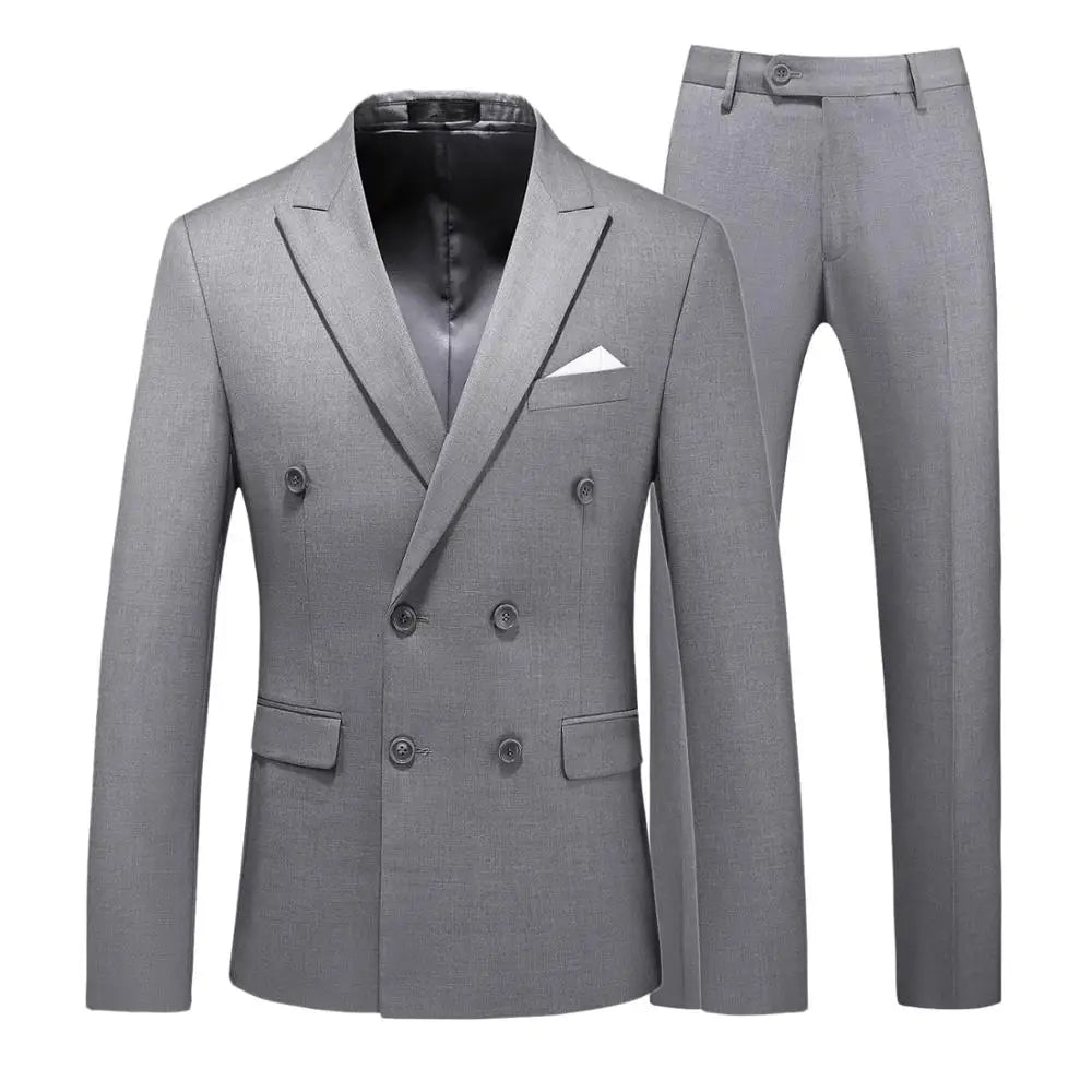 Costume de smoking de Style britannique pour hommes, costume de cérémonie à Double boutonnage, vêtements formels de mariage, couleurs unies, ensemble de 2 pièces avec pantalon Slim Fit