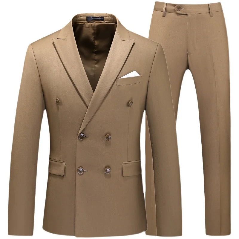 Costume de smoking de Style britannique pour hommes, costume de cérémonie à Double boutonnage, vêtements formels de mariage, couleurs unies, ensemble de 2 pièces avec pantalon Slim Fit
