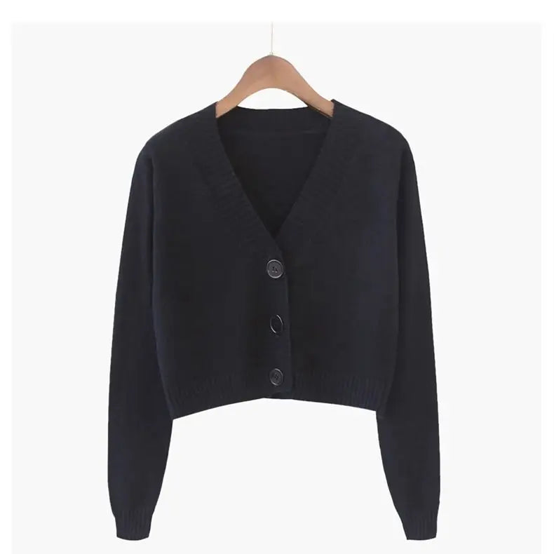Cardigan court en tricot pour femme, style coréen, pull court à manches longues, col en V, élégant, pour le printemps et l'automne