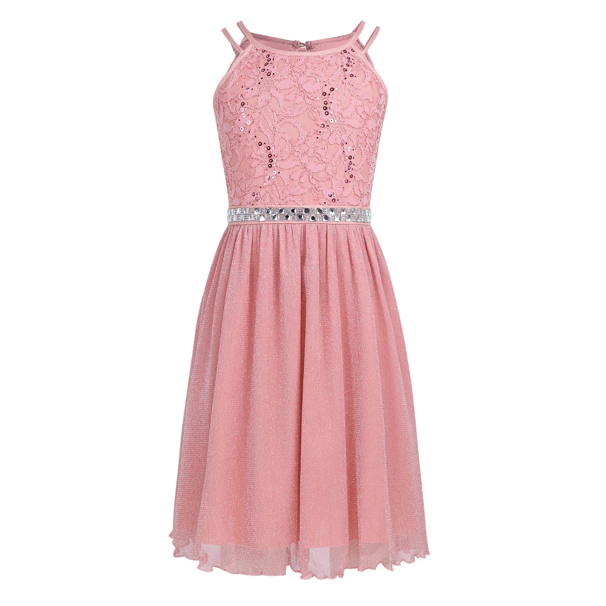 Iiniim-Robe brillante en dentelle florale à paillettes pour adolescentes, robe d'été formelle pour mariage et fête d'anniversaire