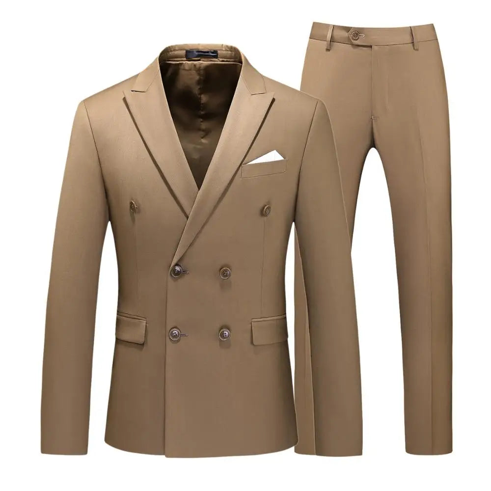 Costume de smoking de Style britannique pour hommes, costume de cérémonie à Double boutonnage, vêtements formels de mariage, couleurs unies, ensemble de 2 pièces avec pantalon Slim Fit