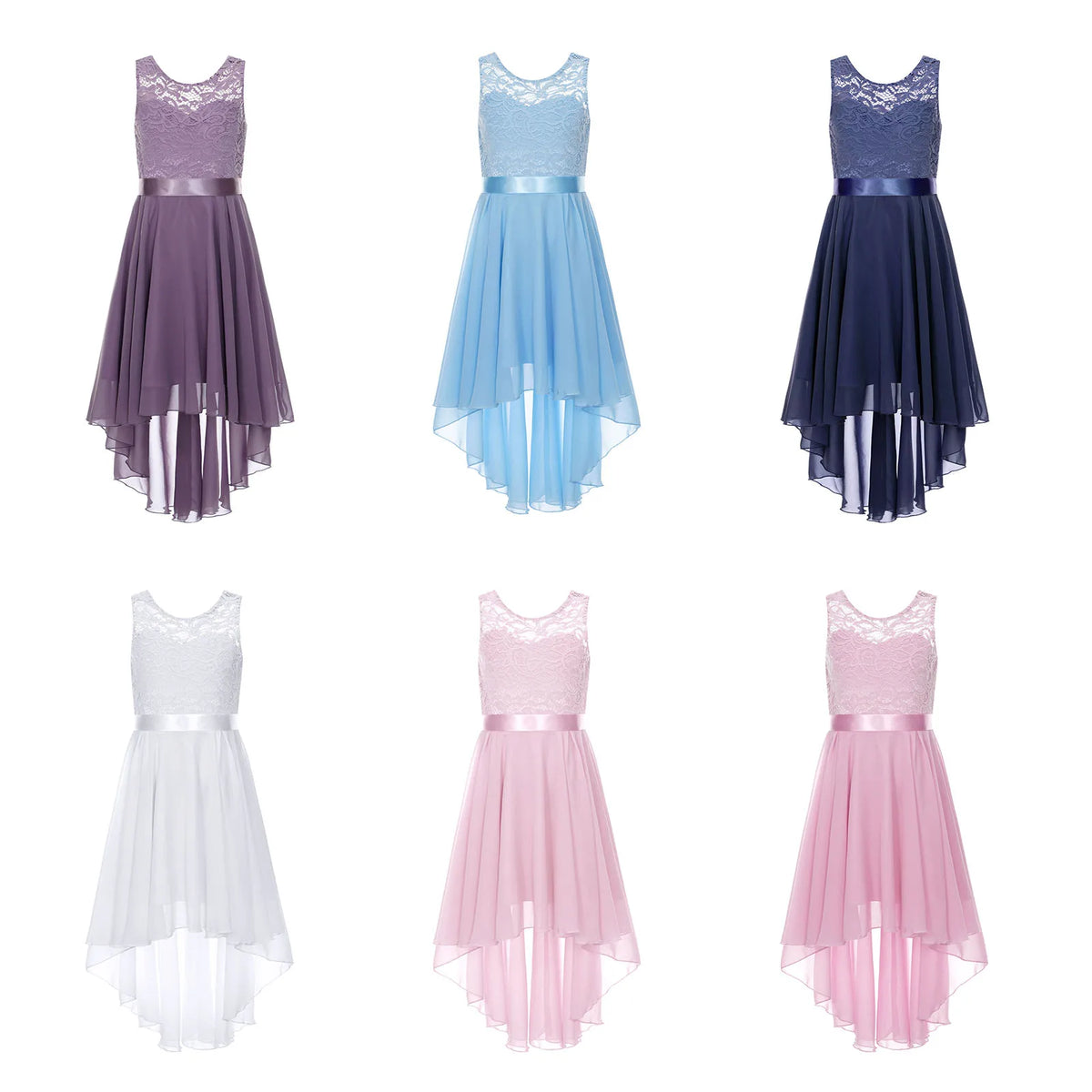 Robe de princesse en mousseline de soie pour petites filles, en dentelle florale, ourlet haut et bas, robe de soirée formelle de demoiselle d'honneur, vêtements de danse lyrique d'été