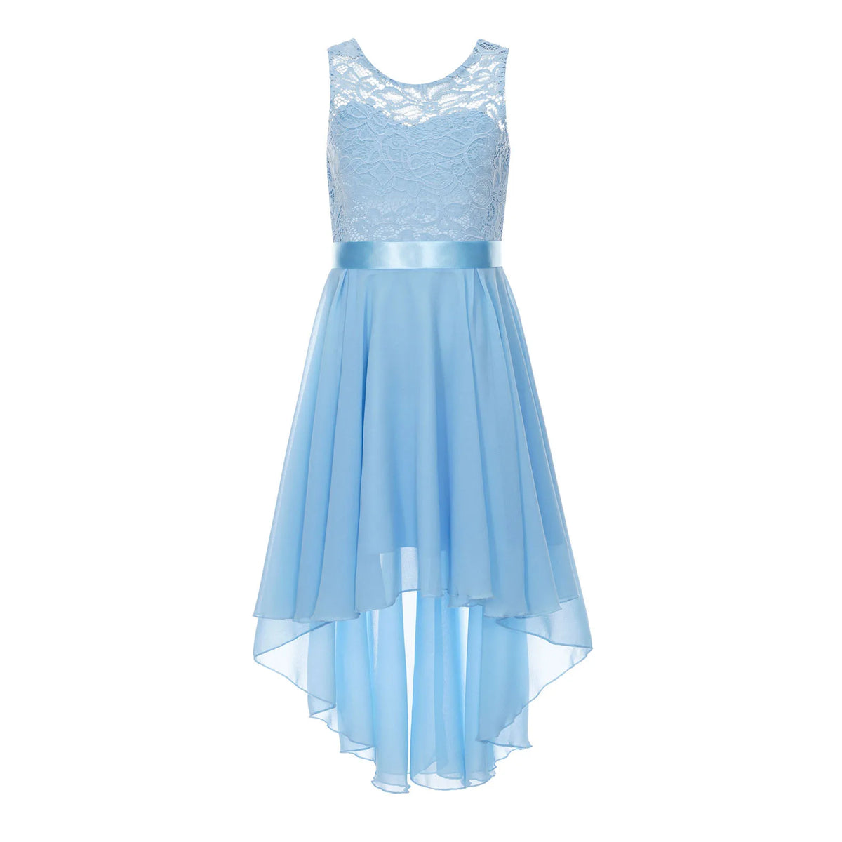 Robe de princesse en mousseline de soie pour petites filles, en dentelle florale, ourlet haut et bas, robe de soirée formelle de demoiselle d'honneur, vêtements de danse lyrique d'été