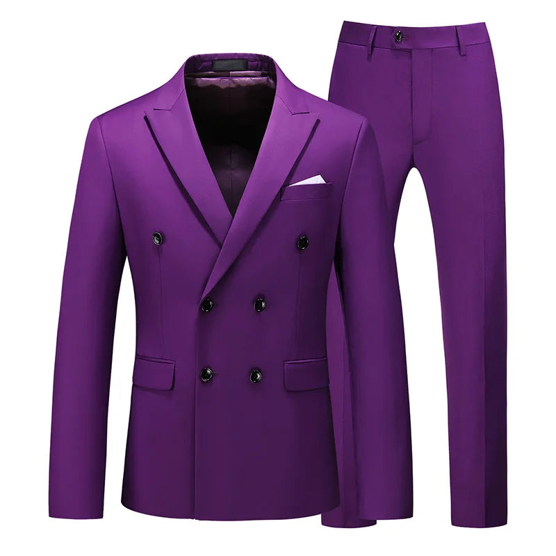 Costume de smoking de Style britannique pour hommes, costume de cérémonie à Double boutonnage, vêtements formels de mariage, couleurs unies, ensemble de 2 pièces avec pantalon Slim Fit