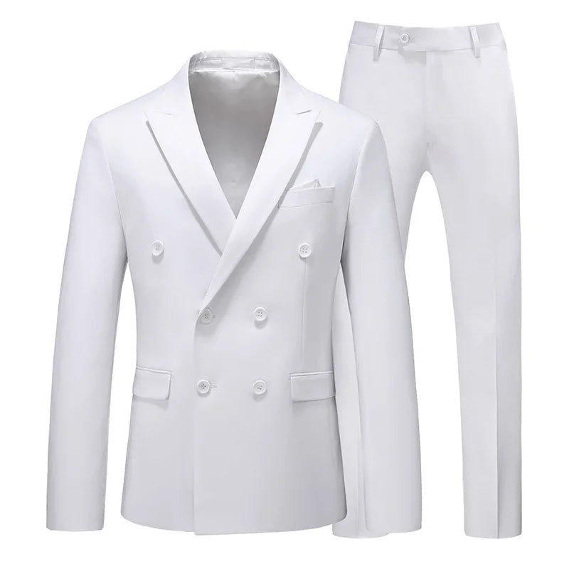 Costume de smoking de Style britannique pour hommes, costume de cérémonie à Double boutonnage, vêtements formels de mariage, couleurs unies, ensemble de 2 pièces avec pantalon Slim Fit