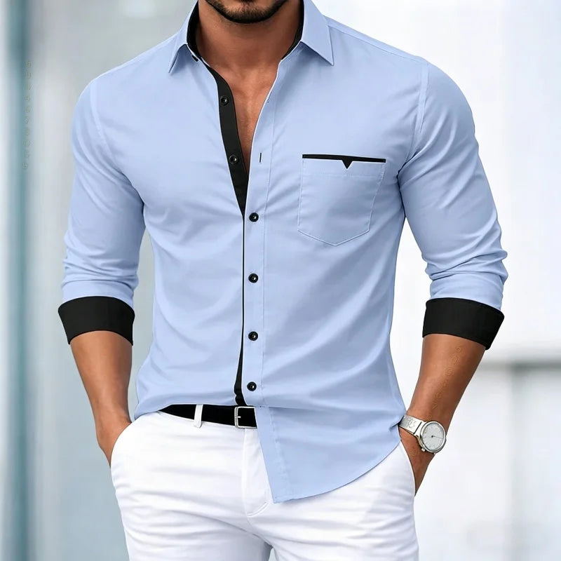 Chemises pour hommes de haute qualité, chemises à manches longues contrastées, chemises décontractées pour affaires, chemises tendance pour les rendez-vous, vêtements polyvalents pour hommes