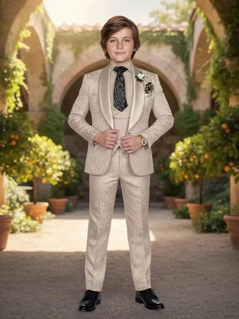 Costume de mariage élégant pour garçons, design italien, smoking champagne, veste, gilet et pantalon, ensemble 3 pièces pour fête et bal de promo.