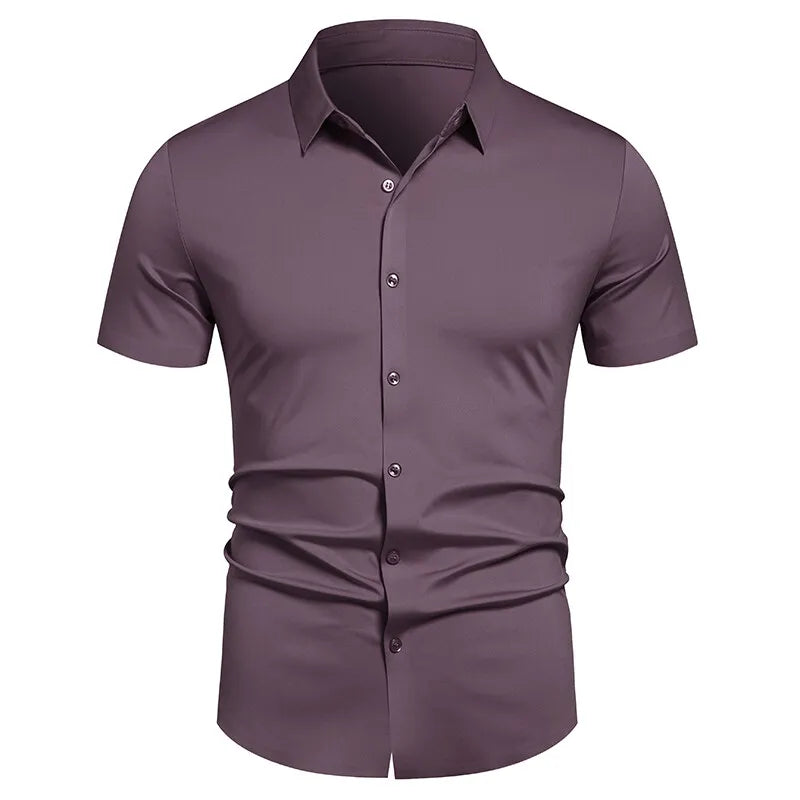 Chemises pour hommes, chemises habillées extensibles, sans plis, coupe classique, manches courtes, extensibles, décontractées, boutonnées