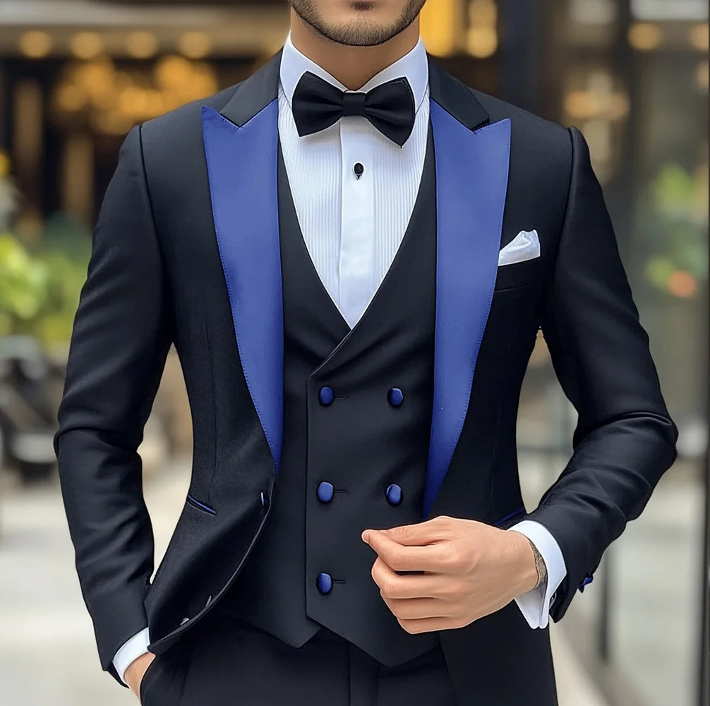 Costume 3 pièces de smoking de mariage pour marié, costume noir pour hommes, veste, pantalon, gilet formel, Blazer à revers, tenue cintrée