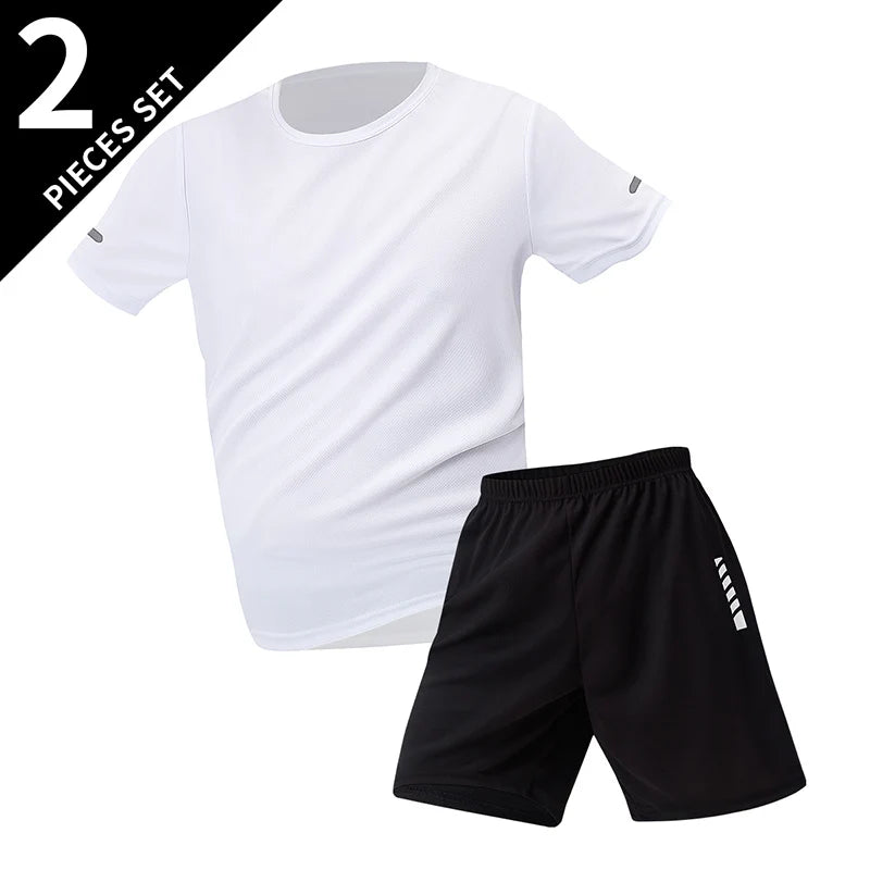 2 ensembles de taille européenne et américaine homme pantalon court à manches courtes costume homme T-shirt décontracté costume de course de remise en forme de sport
