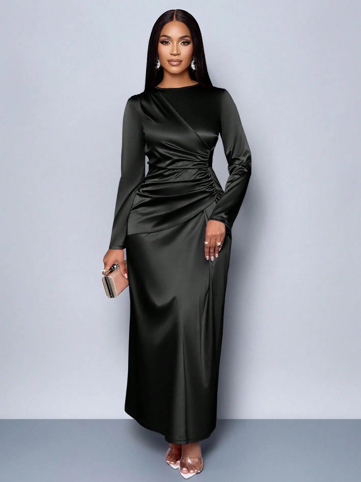 Robe longue pour femme, style Y2K streetwear, col rond, manches longues, taille ajustée, élégante et sexy, pour soirée, fête ou travail 2026