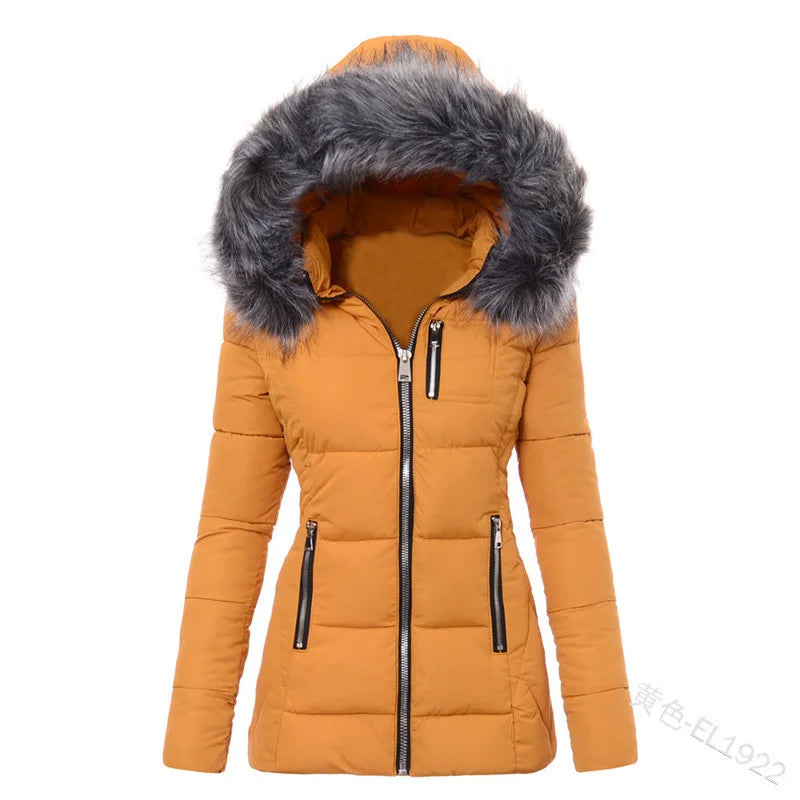 Femmes Parkas veste coton manteau hiver épais col de fourrure à capuche coupe-vent rembourré vestes vêtements d'extérieur fermeture éclair pardessus bureau dame