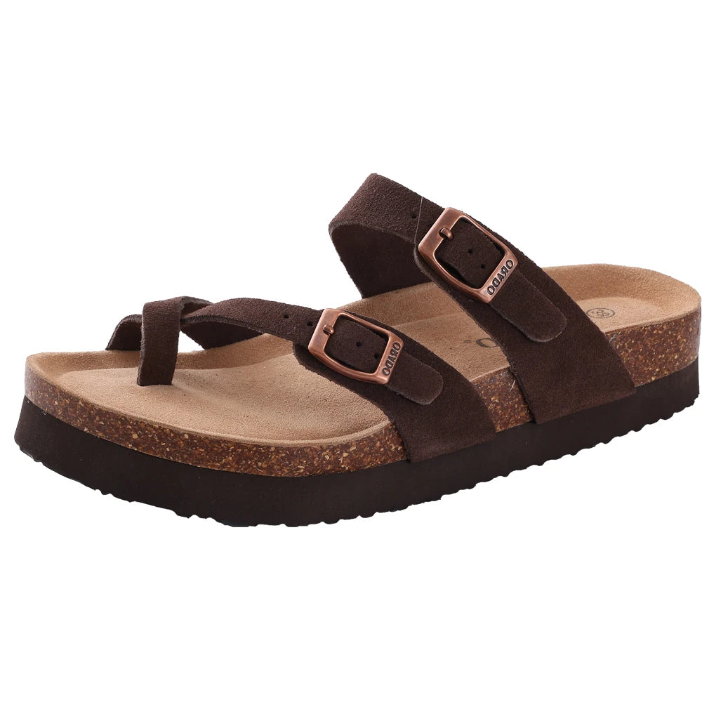 Comwarm – Mules en daim pour femmes, pantoufles, sabots pour hommes, sandales à semelle intérieure en liège avec Support d'arc, diapositives de plage en plein air, chaussures de maison