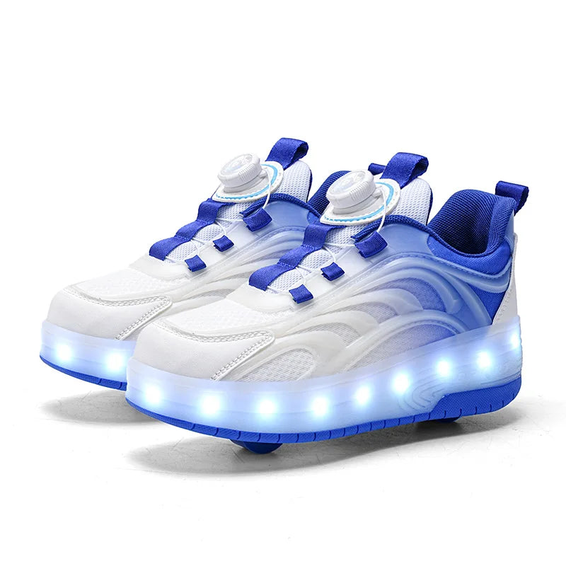 Chaussures de patin à roulettes à deux roues pour enfants, baskets lumineuses de sport lumineuses pour garçons et filles, Skateboard avec chargeur USB