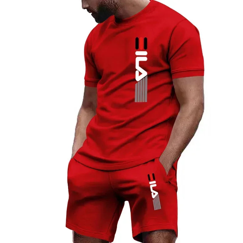 Ensemble pour hommes: T-shirt à manches courtes respirant d'été super confortable en coton soleil de haute qualité + short de jogging décontracté 2 pièces pour hommes