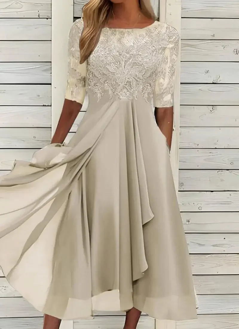 Robes pour femmes robe Simple romantique avec mousseline de soie Patchwork dentelle évider robe longue robe de soirée de demoiselle d'honneur vêtements pour femmes