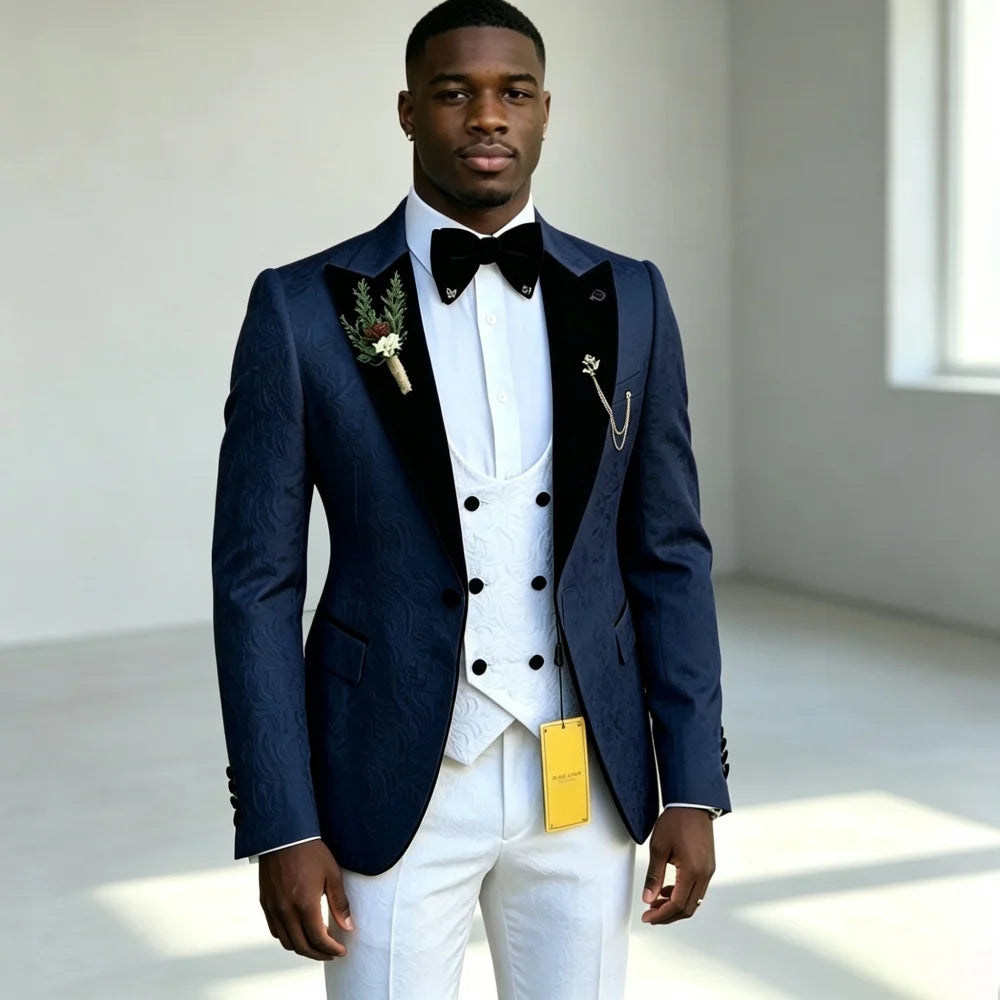 Costume de luxe ajusté à motifs floraux pour homme, ensemble trois pièces (veste + pantalon + gilet) – Idéal pour le marié ou les invités de mariage