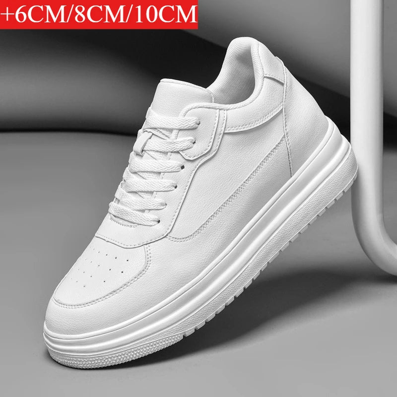 Nouvelles chaussures invisibles augmentant la hauteur pour hommes, chaussures de sport 6CM-8CM-10CM, chaussures de sport en cuir blanc pour hommes, tailles agrandies 36-46