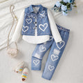 Ensemble tendance et décontracté pour enfants, printemps et automne, nouveau modèle, ensemble veste en jean imitation pour filles, pantalon long décontracté, ensemble trois pièces