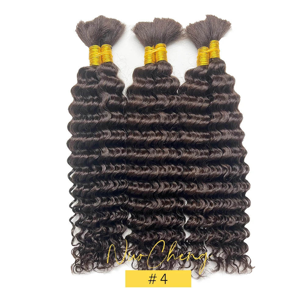 2 lots de cheveux humains à tresser pour tresses bohèmes, 14 pouces 100g 10A Cheveux humains brésiliens vierges en vrac à ondulations profondes pour tressage