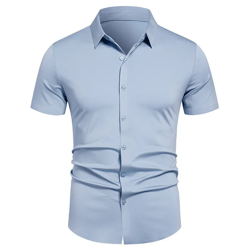 Chemises pour hommes, chemises habillées extensibles, sans plis, coupe classique, manches courtes, extensibles, décontractées, boutonnées
