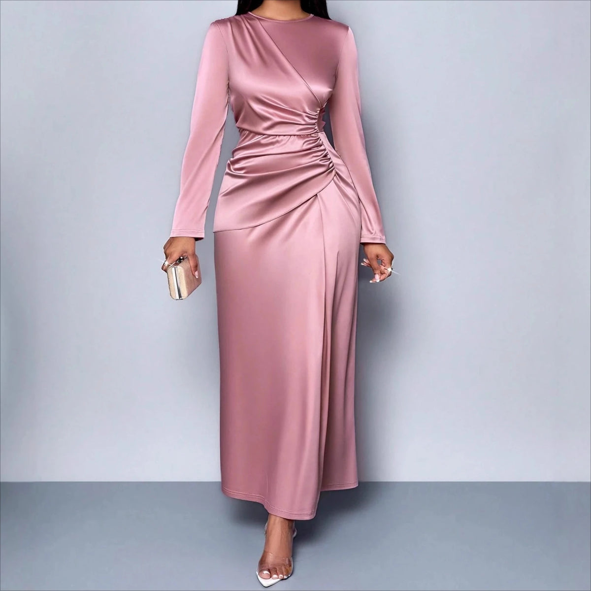 Robe longue pour femme, style Y2K streetwear, col rond, manches longues, taille ajustée, élégante et sexy, pour soirée, fête ou travail 2026