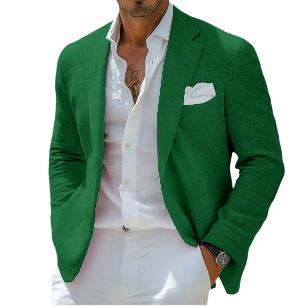Blazer en lin pour homme, revers cranté, 2 boutons, coupe ajustée, veste de costume légère et respirante, idéale pour l'été, la plage, les mariages, le sport ou le quotidien