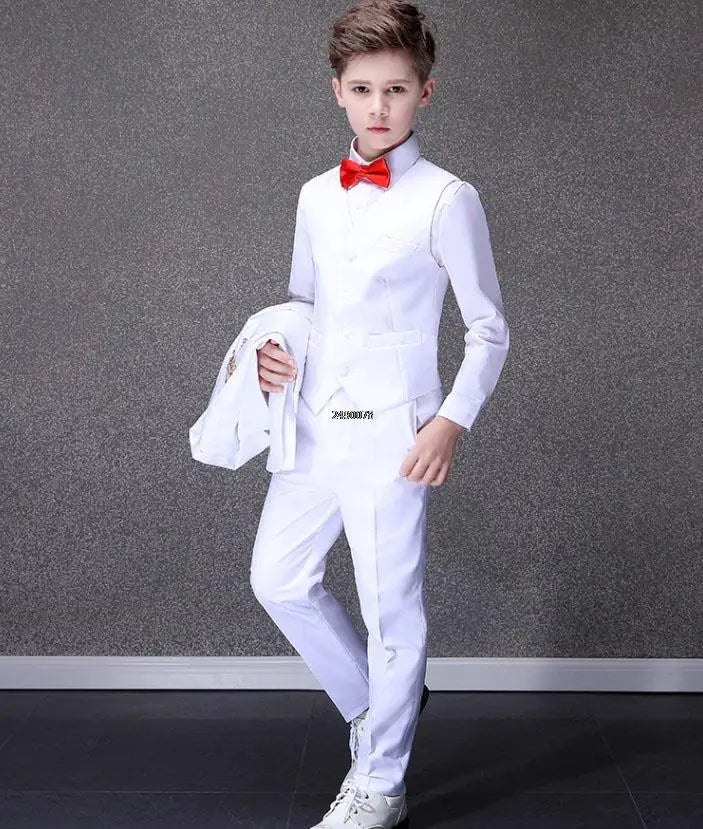 Ensemble de photographie de baptême blanc pour garçons de fleurs, robe de smoking d'anniversaire pour adolescents, costume de scène de remise des diplômes pour enfants, fête de mariage pour enfants