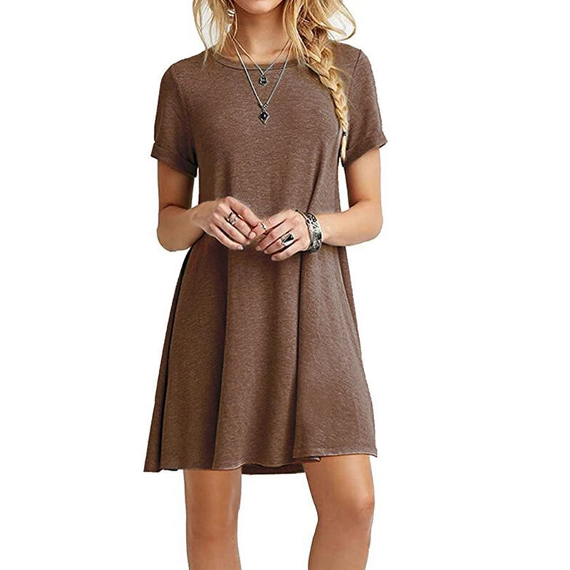 Femmes décontracté à manches courtes t-shirt robe Vintage col rond imprimé Mini robe ample élégant Simple Mini robe Streetwear robe d'été