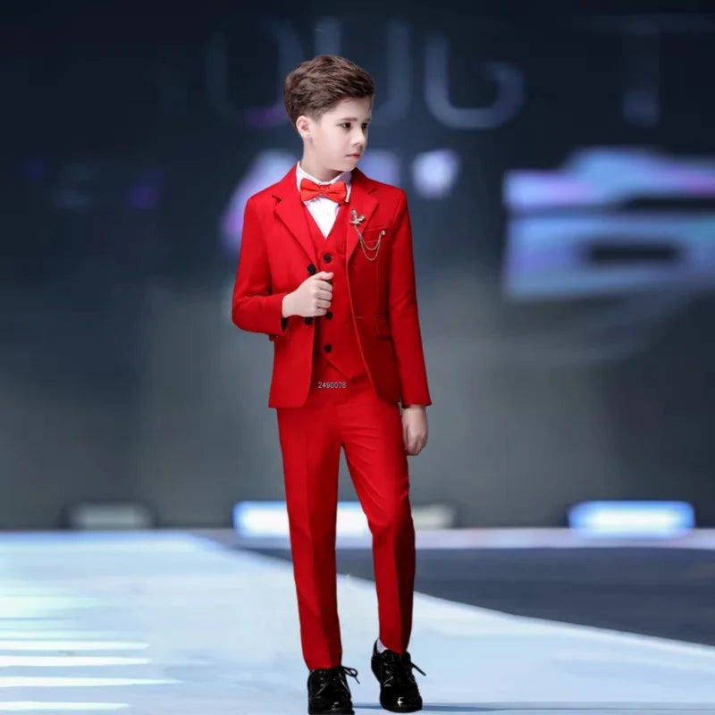 Costume de mariage rouge à fleurs pour garçons, Costume de photographie pour enfants, robe de smoking pour fête d'anniversaire pour adolescents, Costume de spectacle sur scène pour remise de diplôme