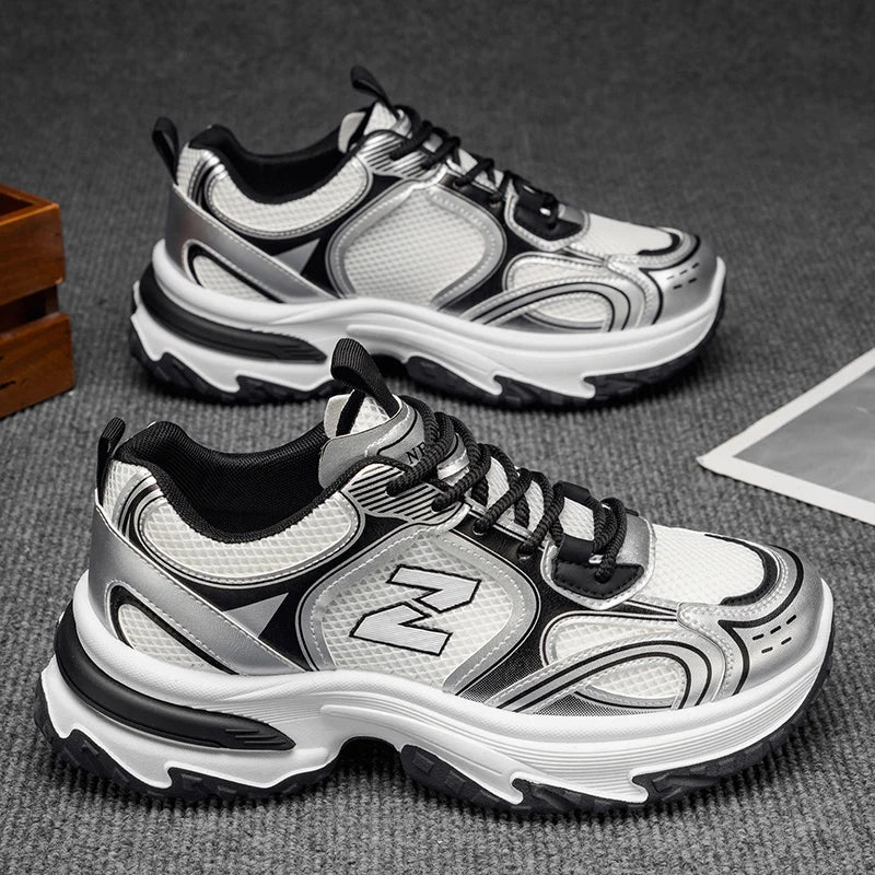 Sneakers Chunky Rétro pour Hommes |   Chaussures de course à plateforme argentées métalliques