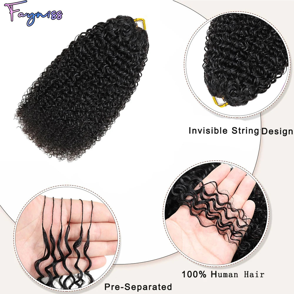 Extensions de cheveux humains 100% naturels, bouclés crépus, pré-séparés, style plumes, pour tresses bohèmes, avec nœuds miracle pour crochet.