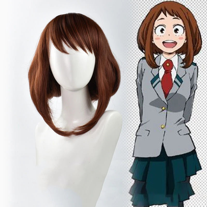 OCHACO URARAKA Cosplay cheveux courts fête habiller chapeaux moelleux perruque Anime mon héros académique rôle modélisation perruque couverture
