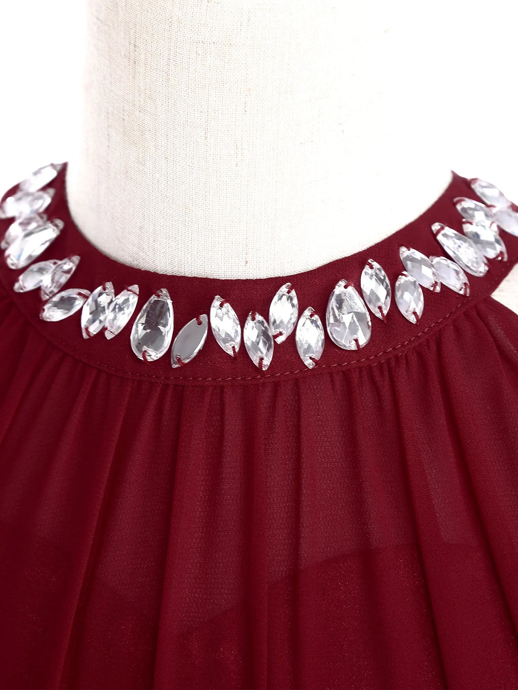 Robes d'été sans manches pour filles, col licou, en mousseline de soie, à volants, robe de soirée de mariage pour demoiselle d'honneur junior, robe irrégulière en Faux diamant