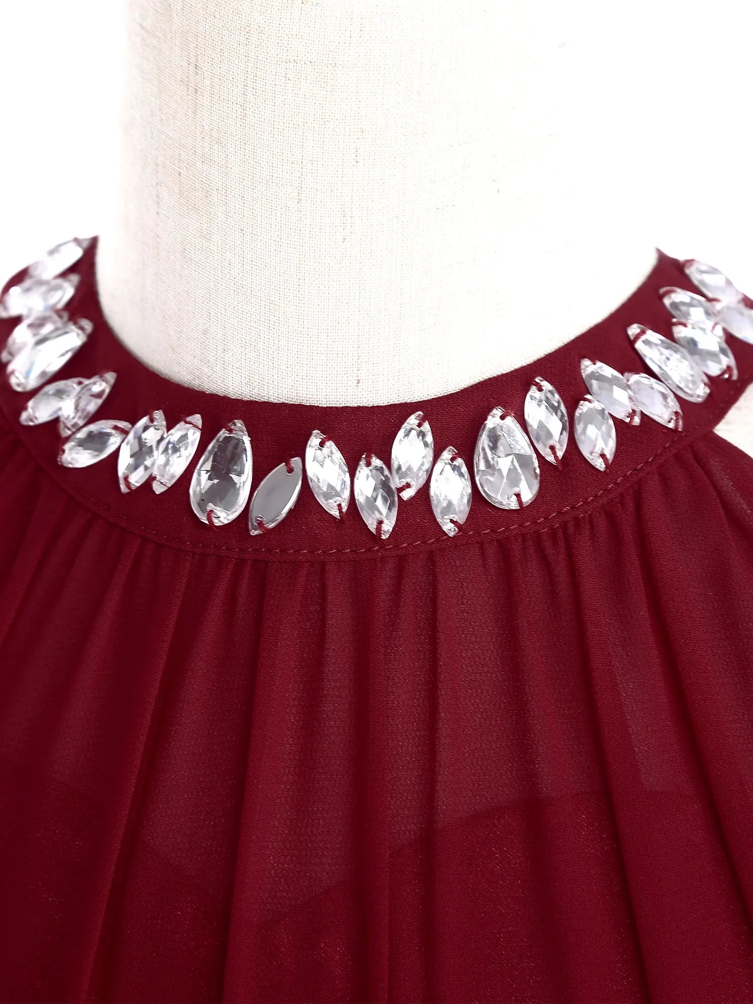 Robes d'été sans manches pour filles, col licou, en mousseline de soie, à volants, robe de soirée de mariage pour demoiselle d'honneur junior, robe irrégulière en Faux diamant