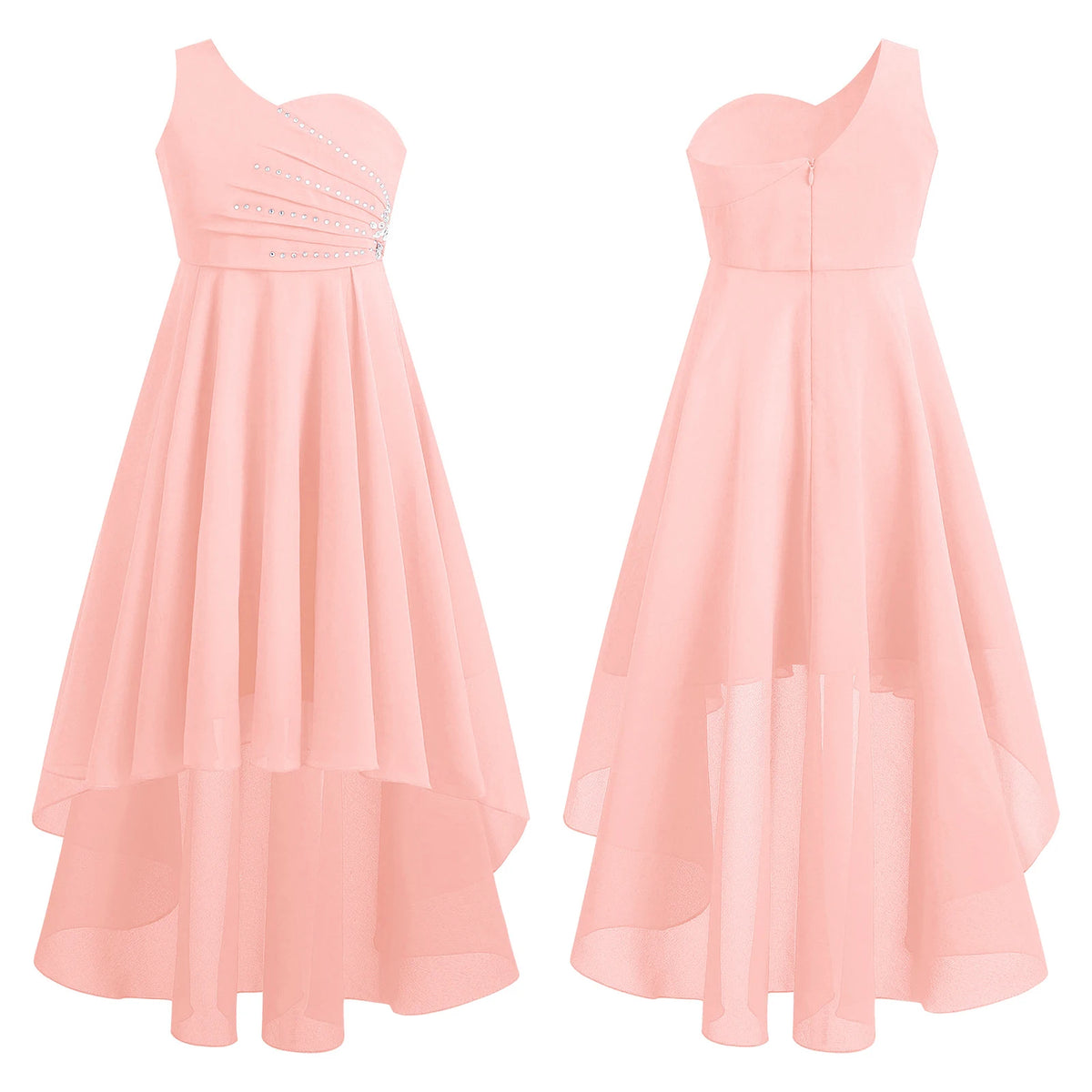 Robe d'été en mousseline de soie pour filles, tenue de princesse à paillettes, asymétrique épaule dénudée, sans manches, robe Maxi de demoiselle d'honneur junior, robes de fête de mariage