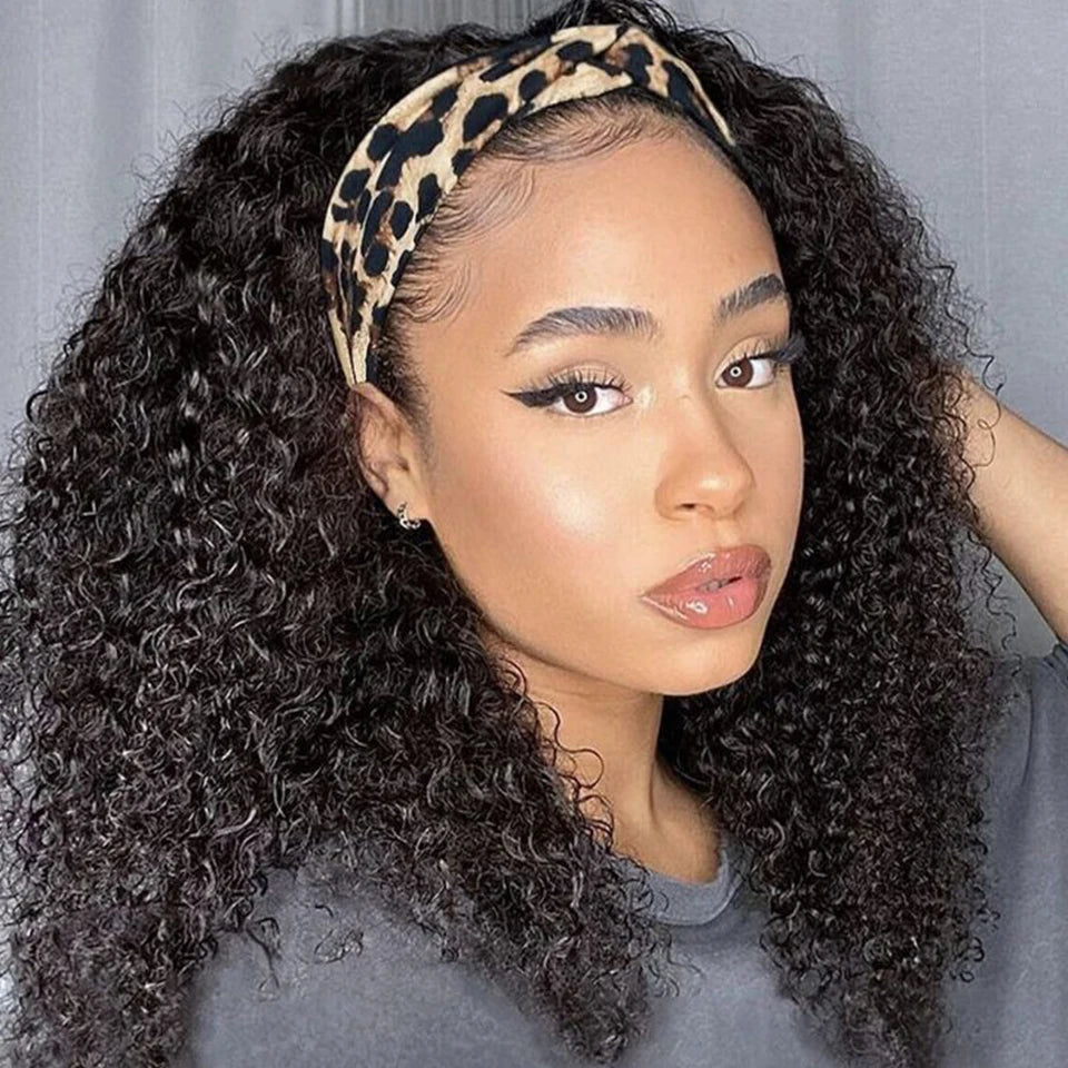 Perruque bandeau cheveux humains crépus bouclés pour femmes noires, densité 250%, sans colle, brésilien Remy Jerry Curl, entièrement faite à la Machine