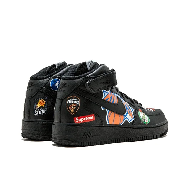 Supreme X NBA X Nike Air Force 1 Chaussures de skateboard unisexe mi-hautes noires