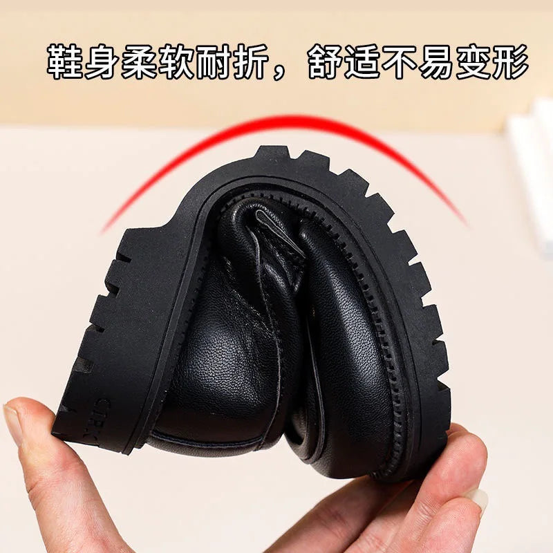 Laofers pour enfants plate-forme chaîne en cuir verni noir mode garçons filles chaussures plates quatre saisons élégantes 26-36 chaussures pour enfants