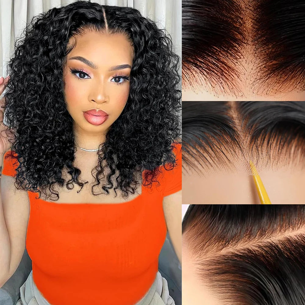 Perruque Bob sans colle Vrbest Deep Wave Wear And Go pour femmes, prête à porter, en cheveux humains, avec fermeture en dentelle 4x4, 100% cheveux humains