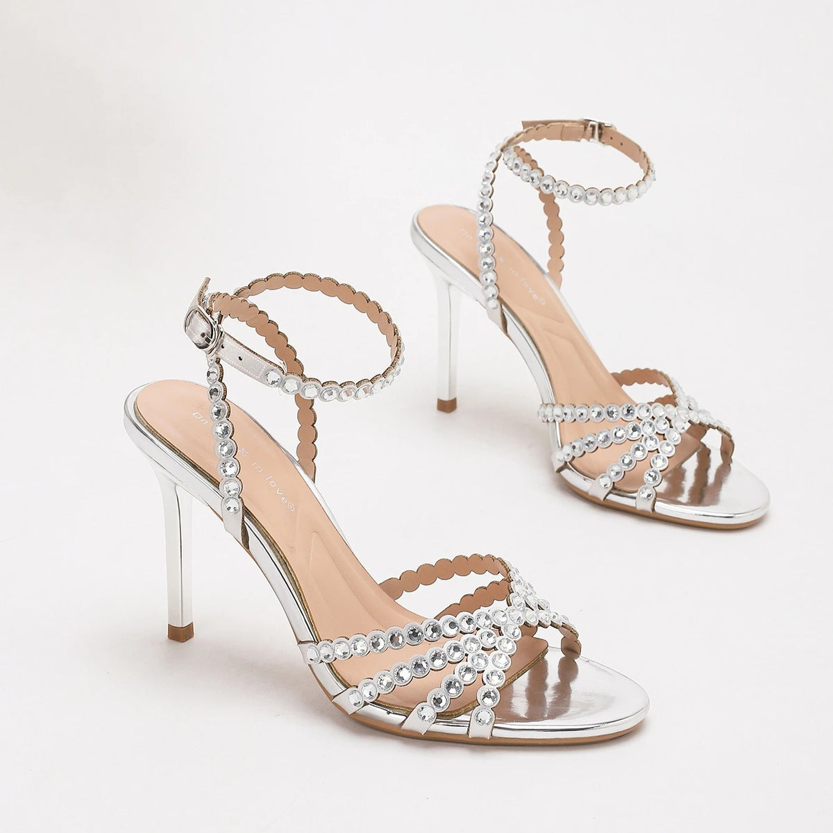 Sandales à talons hauts pour femmes, charmantes, avec strass transparents, chaussures de soirée, chaussures de mariage, chaussures à talons aiguilles, chaussures en cristal, chaussures de banquet, grandes tailles 34-42