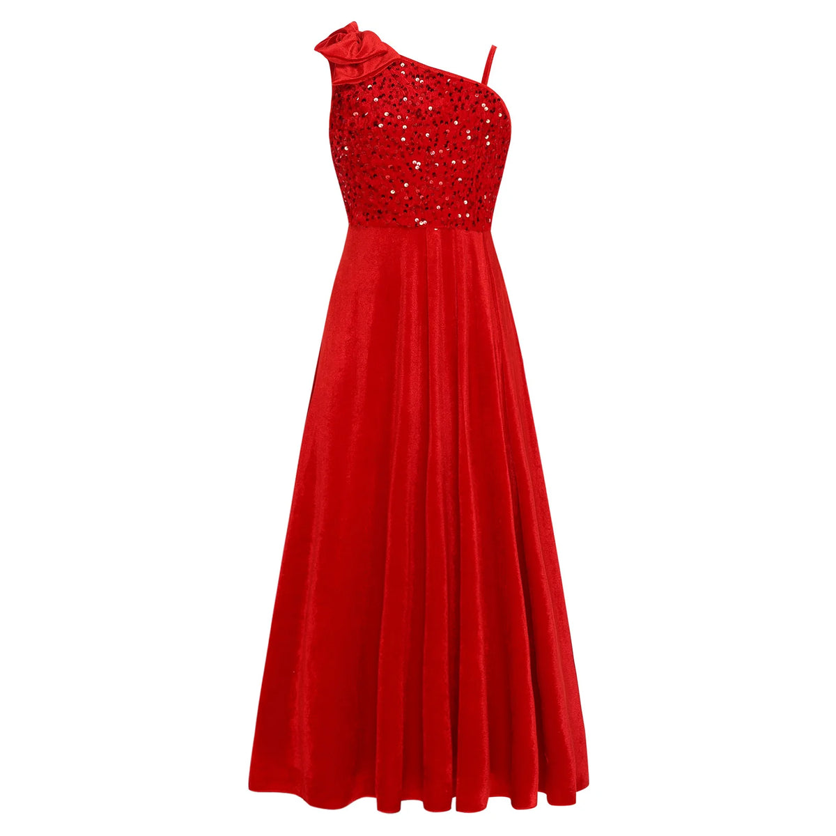 Robe de Demoiselle d'Honneur Junior Élégante pour Filles, Robe de Fille d'Honneur à Une Épaule Fendue avec Fleur pour Mariage, Fête, Costume Festif, Robes pour Enfants