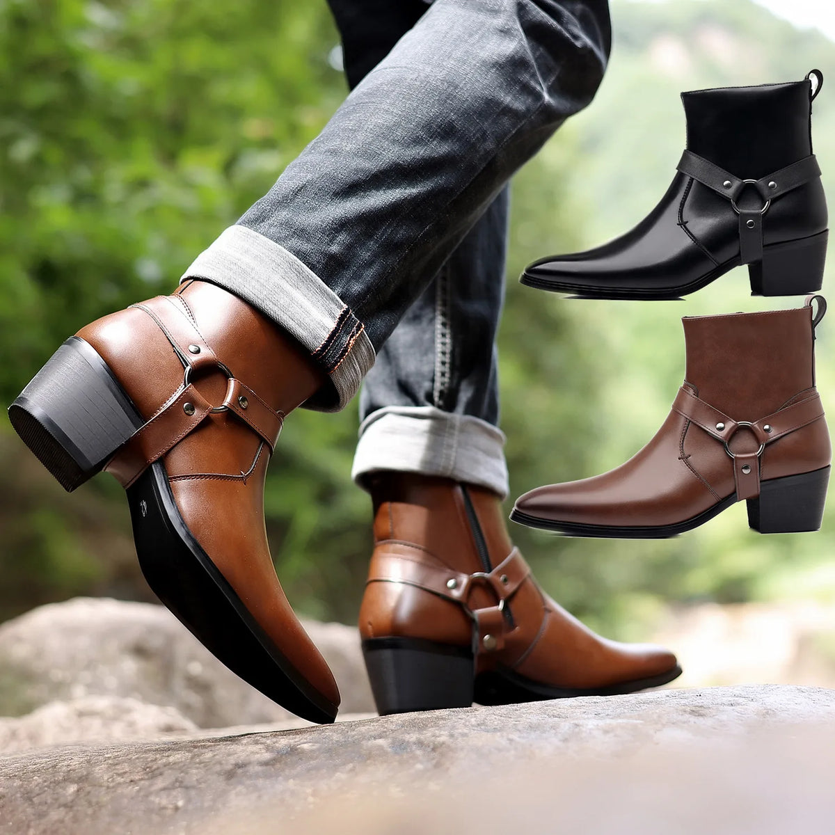 Chaussures en cuir pour hommes, style britannique, bottes en cuir rétro faites à la main, à tige haute, pour affaires