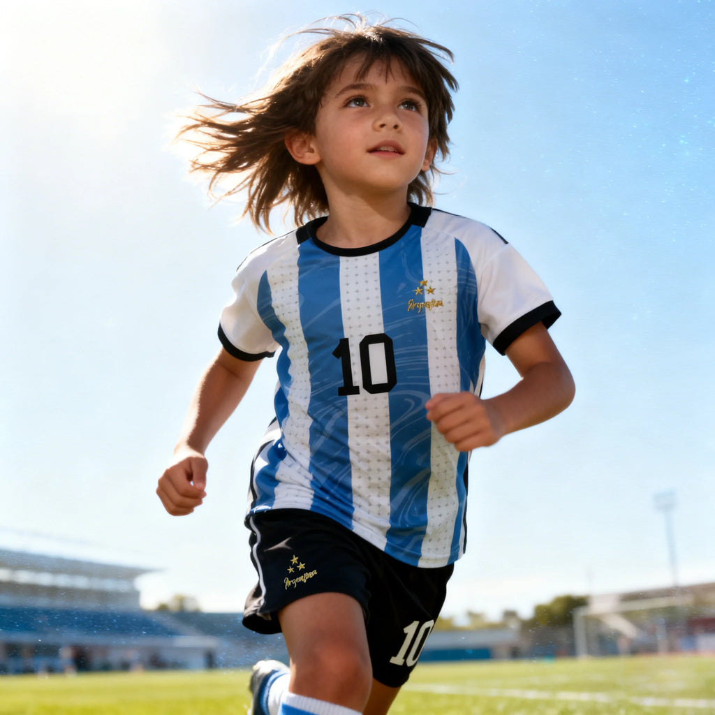 Maillot de football garçon bleu # 10 maillots de fan de sport pour enfants et jeunes, vêtements d'entraînement de football pour 4 à 14 ans